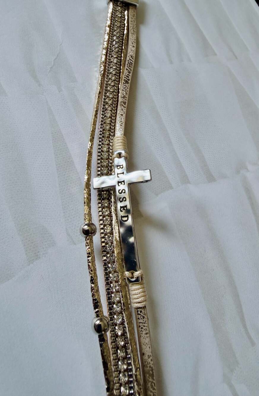 Womens Multi-Layer Blessed Cross Magnetic Wrap Bracelet - Champagne